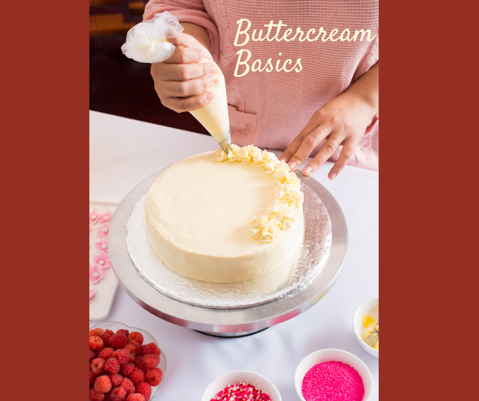 Someone piping frosting onto a cake